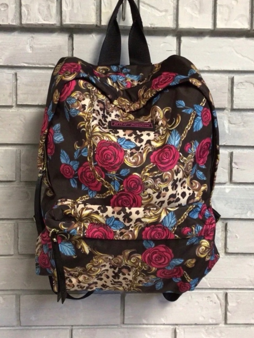 NWT Betsey Johnson Colorful Floral Print Black Backpack